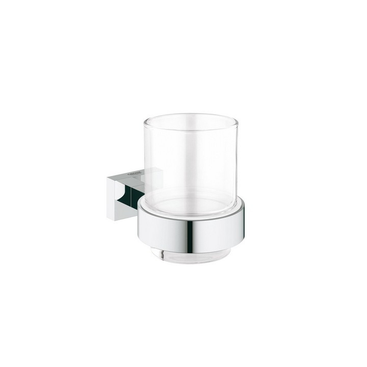 BICCHIERE CON SUPPORTO ESSENTIALS CUBE Cromo