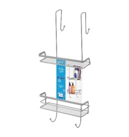 MENSOLA RETTANGOLARE 2 RIPIANI CON GANCIO DOCCIA Cromo-Satinato