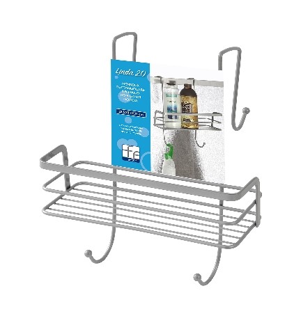 MENSOLA RETTANGOLARE 1 RIPIANO CON GANCIO DOCCIA Cromo-Satinato