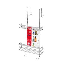 MENSOLA RETTANGOLARE 2 RIPIANI CON GANCIO DOCCIA Cromo-Lucido
