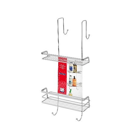 MENSOLA RETTANGOLARE 2 RIPIANI CON GANCIO DOCCIA Cromo-Lucido