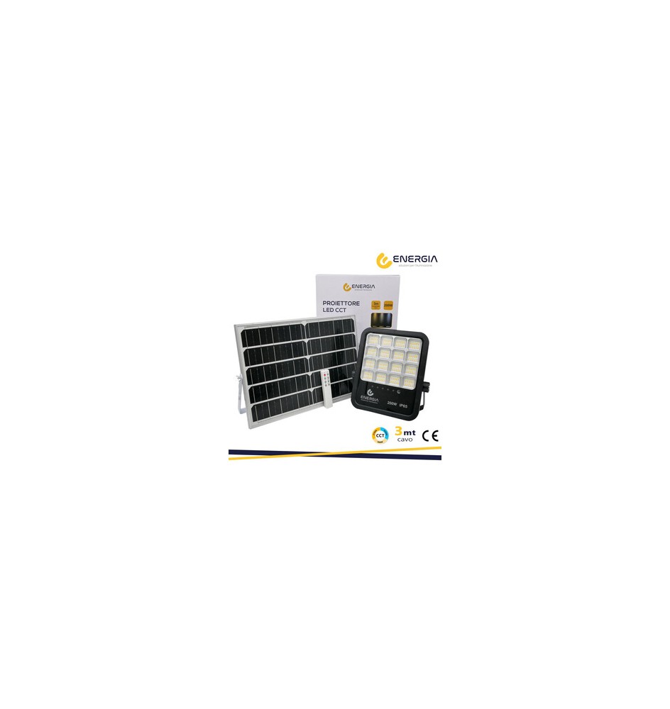 PROIETTORE C/PANNELLO SOLARE 200W 2200LM CCT TELECOM
