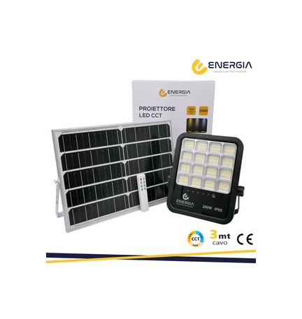 PROIETTORE C/PANNELLO SOLARE 200W 2200LM CCT TELECOM