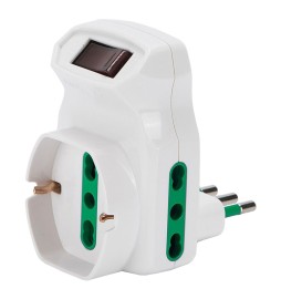 ADATTATORE TRIPLO CON PROTEZIONE SOVRACCARICO Spina 2P+T10A - bianco - art.87317