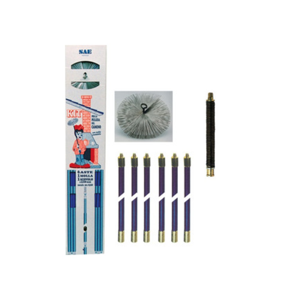 KIT SPAZZACAMINO ASTE 8,60 M+MOLLA+SCOVOLO D 25 CM