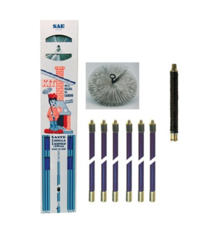 KIT SPAZZACAMINO ASTE 8,60 M+MOLLA+SCOVOLO D 25 CM