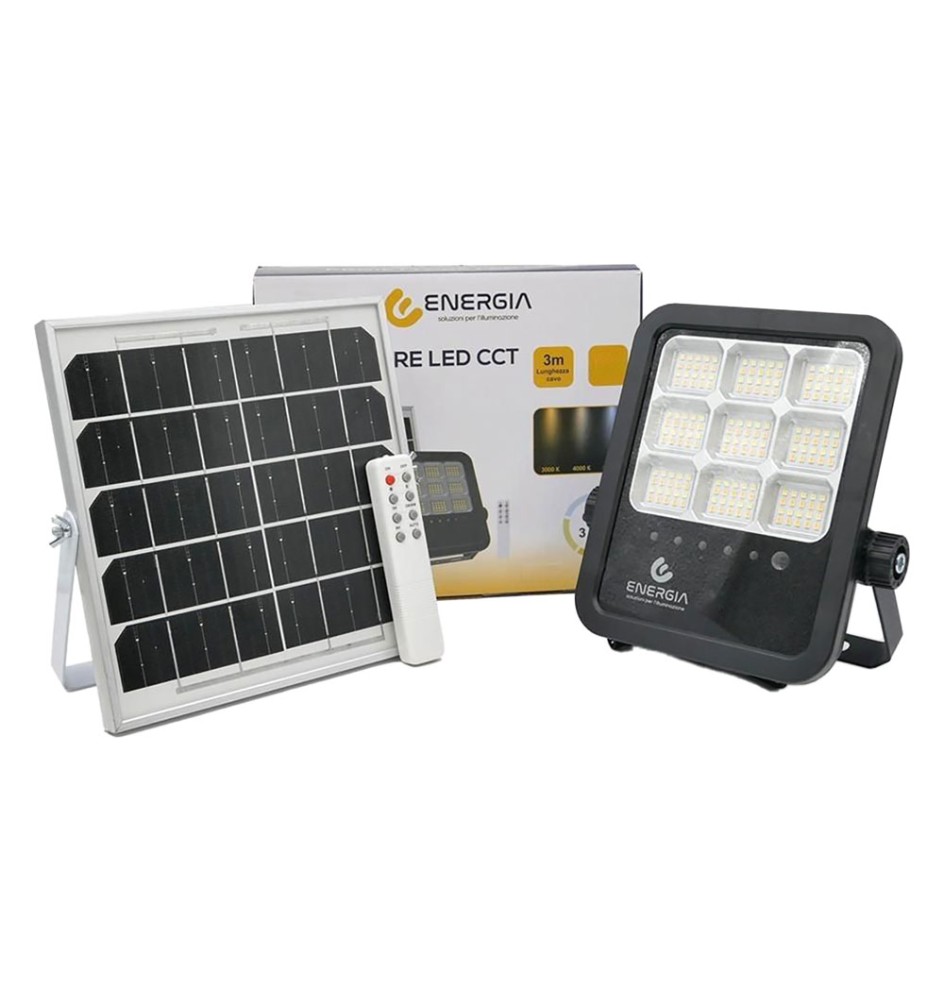 PROIETTORE A LED 'CCT' CON PANNELLO SOLARE 200W (pannello 18W) - cm 24,9 x 23,2 x 4,8 / 2200 lumen