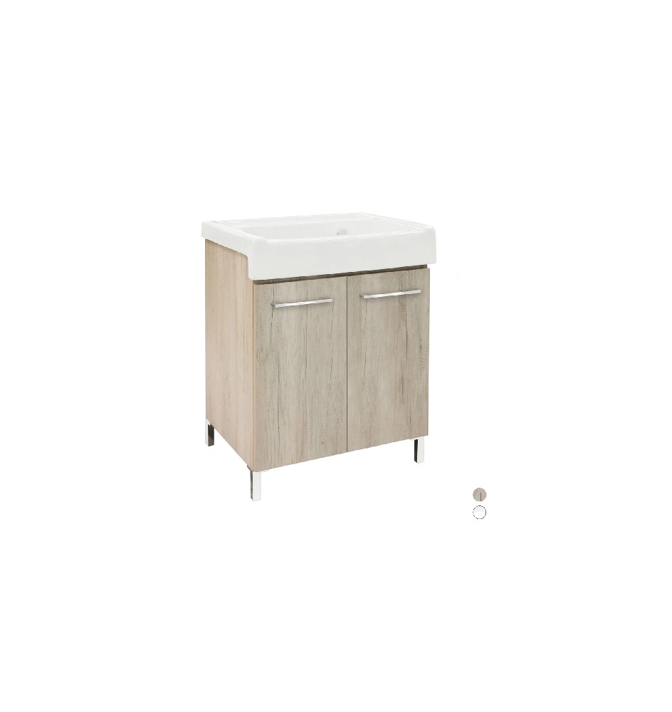 MOBILE LAVATOIO CON LAVABO IN CERAMICA 2 ANTE Cemento - LxP 75x50 cm