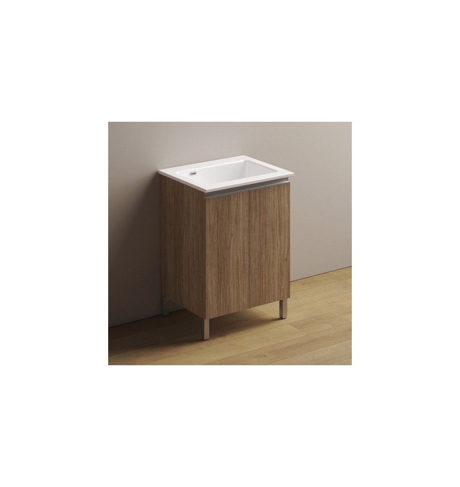 MOBILE LAVATOIO CON LAVABO IN CERAMICA E MANIGLIA A GOLA Rovere Rosa - LxP 60x50 cm