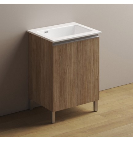 MOBILE LAVATOIO CON LAVABO IN CERAMICA E MANIGLIA A GOLA Rovere Rosa - LxP 60x50 cm