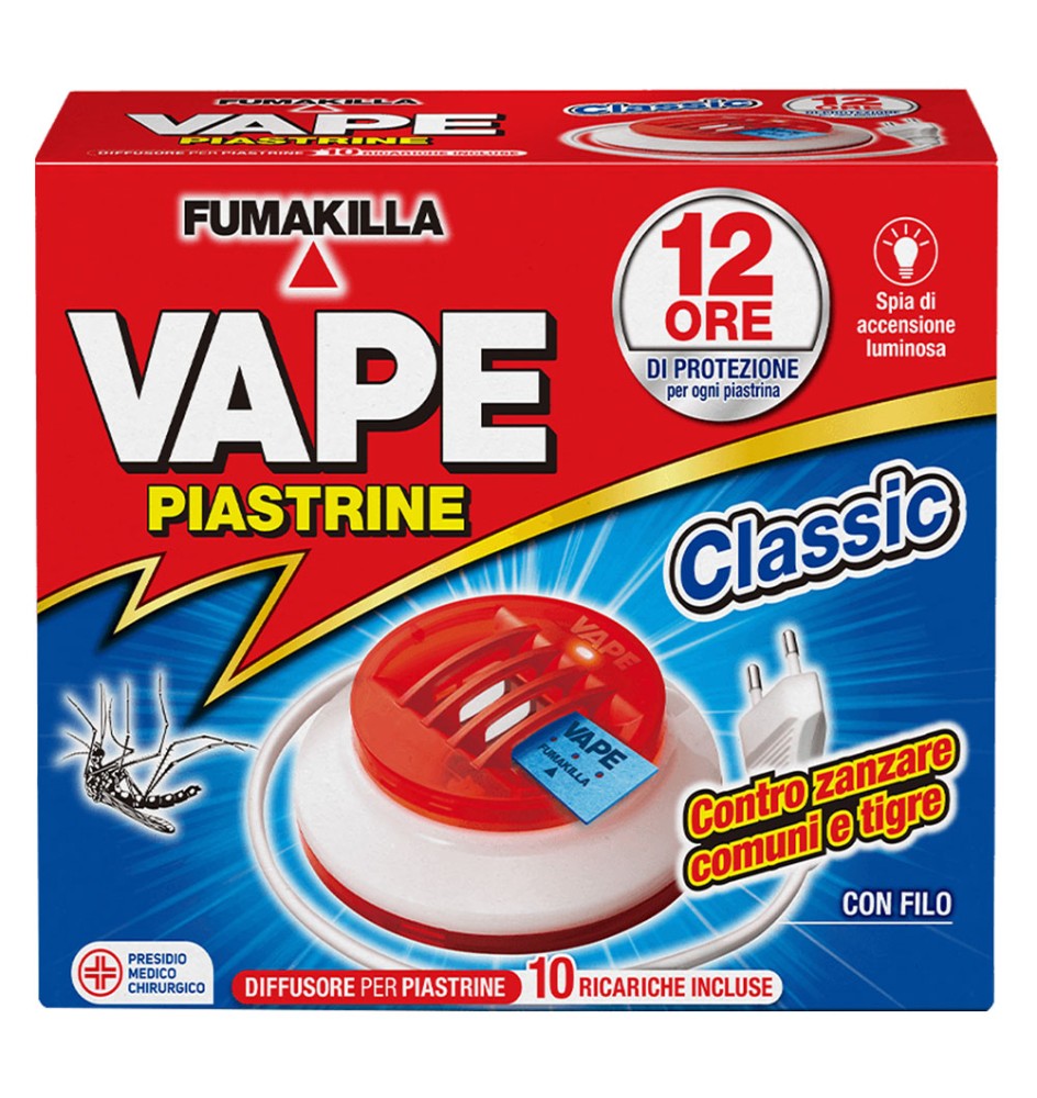 ANTIZANZARE ELETTRICO AD EMANAZIONE 'PIASTRINE' con 10 piastrine da 12 ore ciascuna