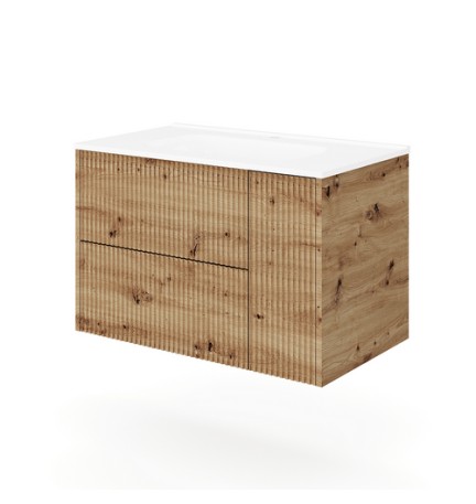 BASE SOSPESA MOBILE BAGNO CON LAVABO MOD. TRIO CANNETTATO cm 101x46 Rovere oro