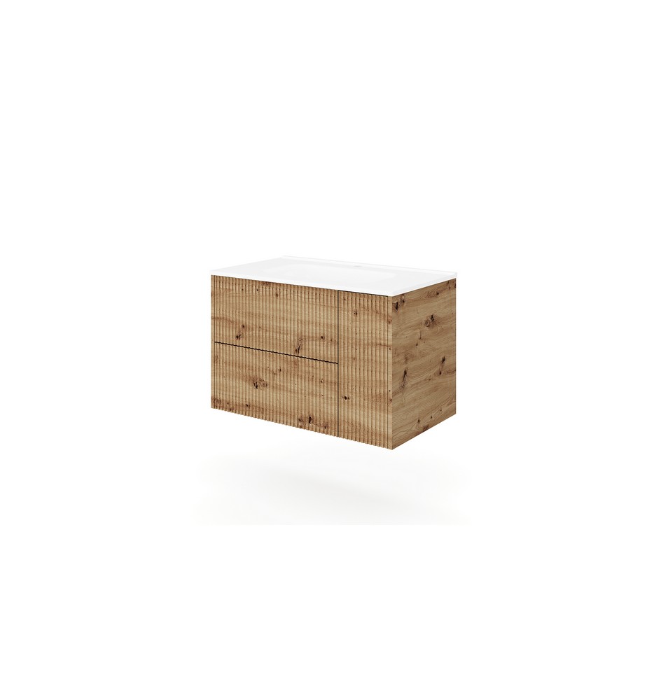 BASE SOSPESA MOBILE BAGNO CON LAVABO MOD. TRIO CANNETTATO cm 81x46 Tabacco