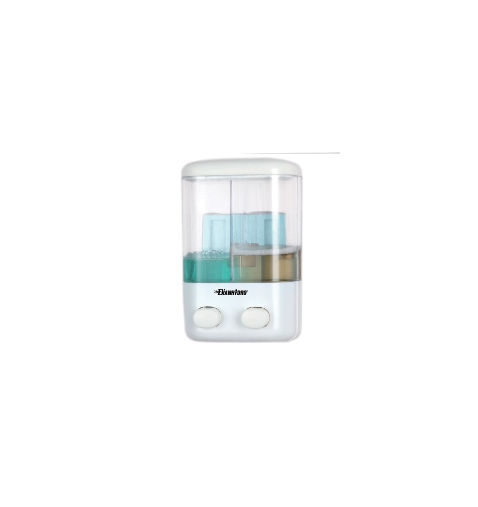 DISPENSER DI SAPONE LIQUIDO A PARETE DUE VANI Lt 0.48 x 2 - H. 220 mm