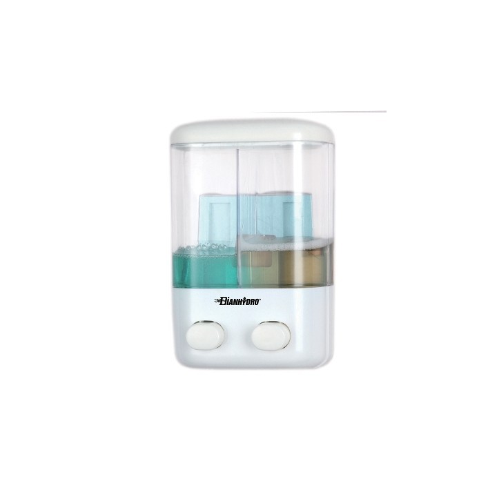 DISPENSER DI SAPONE LIQUIDO A PARETE DUE VANI Lt 0.48 x 2 - H. 220 mm