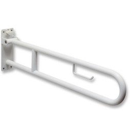 BARRA DI SOSTEGNO RIBALTABILE CON PORTACARTA IGIENICA cm. 85 Acciaio Inox