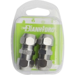 2 PZ RACCORDI DIRITTI DOPPI CON DADI CONICI CROMATI BLISTER pz.2 x (3/8x3/8) Diam.10