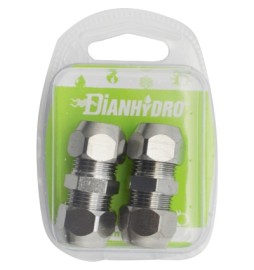 2 PZ RACCORDI DIRITTI DOPPI CON DADI CONICI CROMATI BLISTER pz.2 x (1/2x1/2) Diam.12