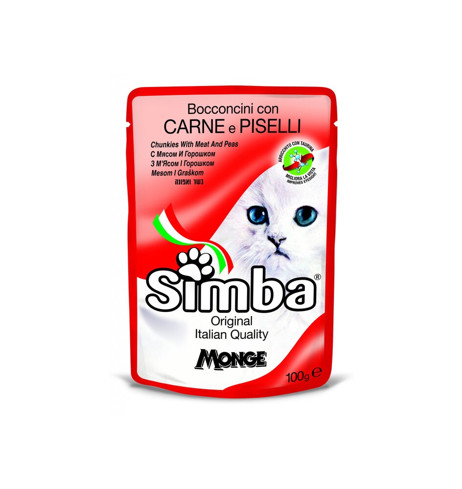 CIBO GATTO MONGE SIMBA 100 G CARNE E PISELLI