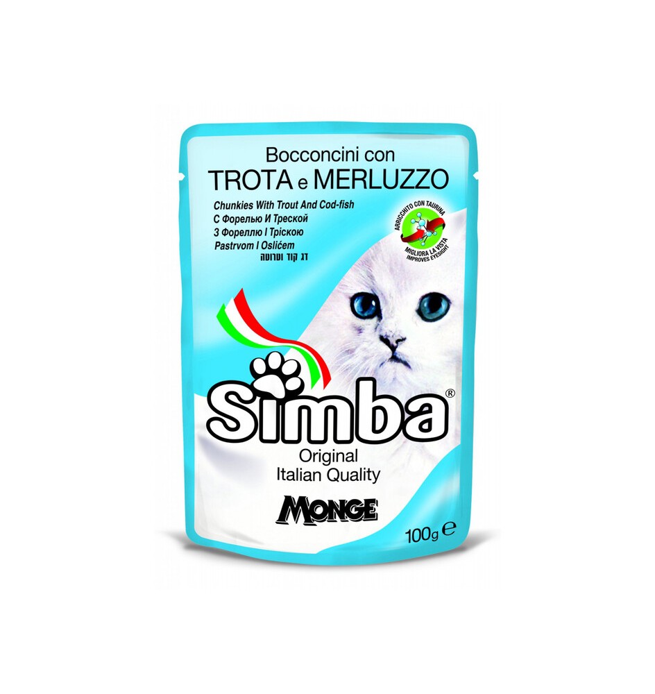 CIBO GATTO MONGE SIMBA 100 G TROTA E MERLUZZO
