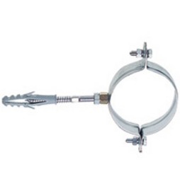 COLLARE TONDO ACCIAIO ZINC. C/PERNO E TASSELLO P/FISSAGGIO TUBI PLUV. 80 mm.