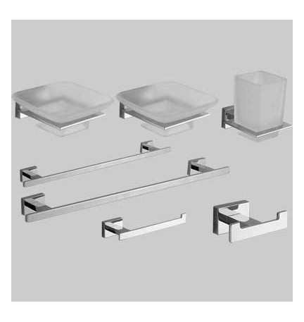 KIT ACCESSORI BAGNO 7 PEZZI SERIE GIULIA - Cromo - vetro
