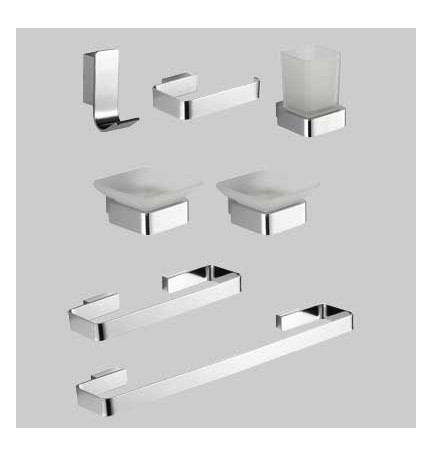 KIT ACCESSORI BAGNO 7 PEZZI SERIE MARY - Cromo - vetro