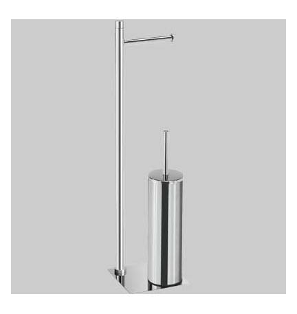 PIANTANA PORTAROTOLO E SCOPINO WC TRILLY - Cromato L.14 X P.14 X H.63 cm