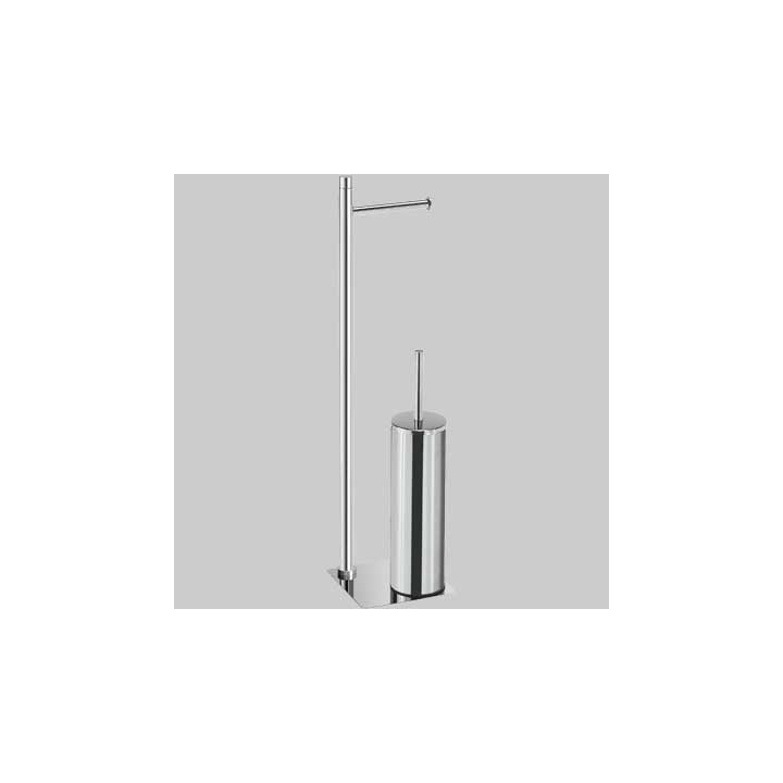PIANTANA PORTAROTOLO E SCOPINO WC TRILLY - Cromato L.14 X P.14 X H.63 cm