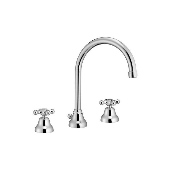 BATTERIA LAVABO BOCCA GIREVOLE CON SCARICO CANNA A FONTANA MAREA Cromo