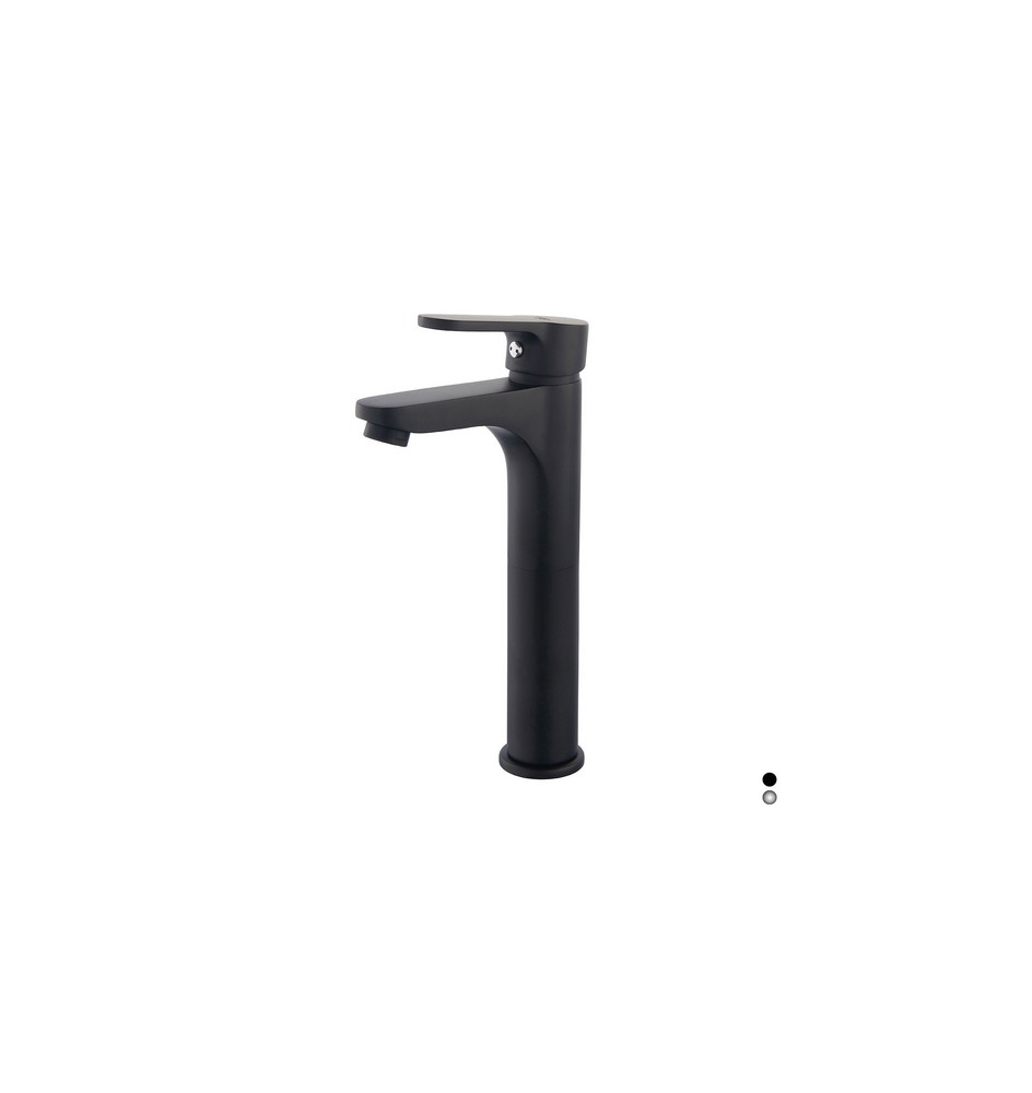 MISCELATORE MONOCOMANDO LAVABO ALTO CM 23,5 SERIE PACO Nero opaco - Senza piletta