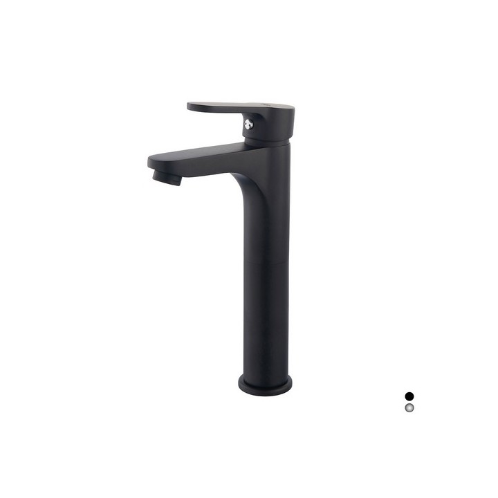 MISCELATORE MONOCOMANDO LAVABO ALTO CM 23,5 SERIE PACO Nero opaco - Senza piletta