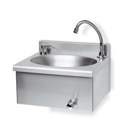 LAVAMANI IN ACCIAIO INOX CON RUBINETTO COMANDO GINOCCHIO cm 40x35x20,5