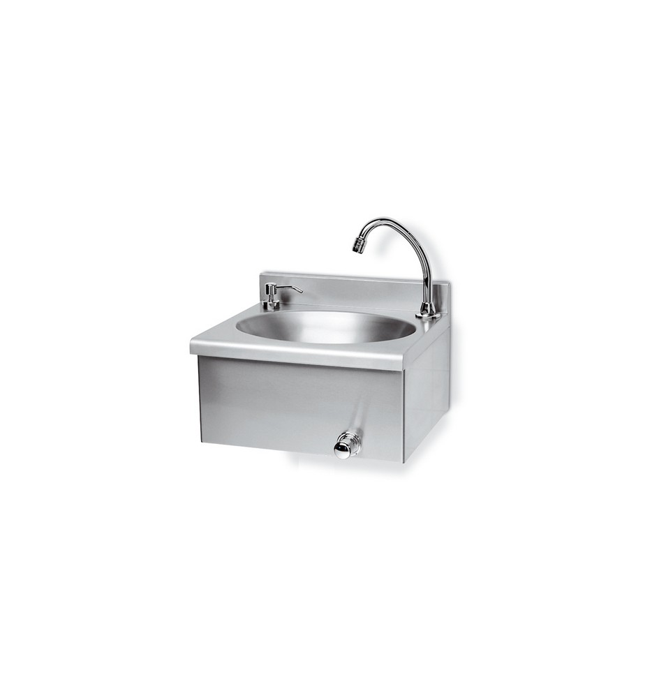 LAVAMANI IN ACCIAIO INOX CON RUBINETTO COMANDO GINOCCHIO cm 40x35x20,5