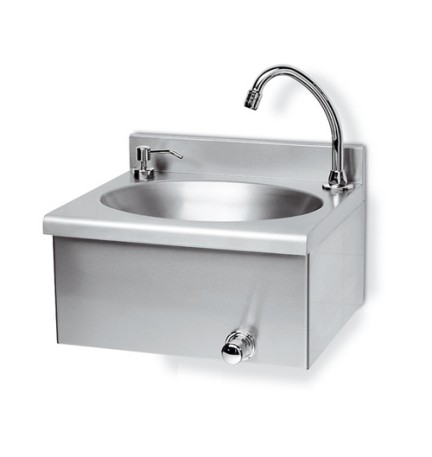 LAVAMANI IN ACCIAIO INOX CON RUBINETTO COMANDO GINOCCHIO cm 40x35x20,5