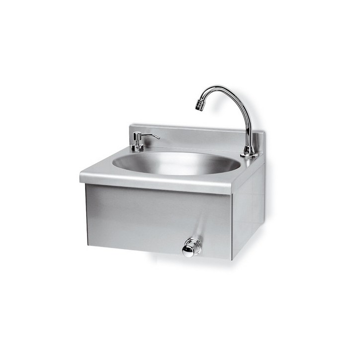 LAVAMANI IN ACCIAIO INOX CON RUBINETTO COMANDO GINOCCHIO cm 40x35x20,5