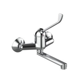 MISCELATORE MONOCOMANDO LAVELLO A MURO CON LEVA CLINICA LINEA TEN Cromo