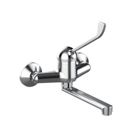 MISCELATORE MONOCOMANDO LAVELLO A MURO CON LEVA CLINICA LINEA TEN Cromo