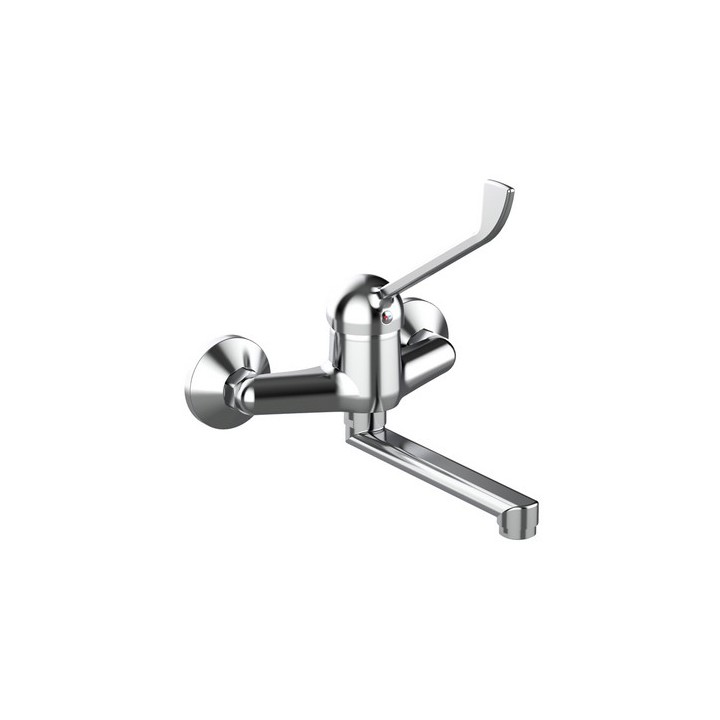 MISCELATORE MONOCOMANDO LAVELLO A MURO CON LEVA CLINICA LINEA TEN Cromo