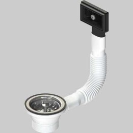 PILETTA PER LAVELLI INOX E SINTETICI CON TROPPO PIENO RETTANGOLARE E TAPPO CESTELLO - Ø 70- 1"1/2