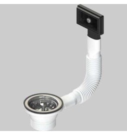 PILETTA PER LAVELLI INOX E SINTETICI CON TROPPO PIENO RETTANGOLARE E TAPPO CESTELLO - Ø 70- 1"1/2