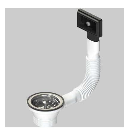 PILETTA PER LAVELLI INOX E SINTETICI CON TROPPO PIENO RETTANGOLARE E TAPPO CESTELLO - Ø 70- 1"1/2