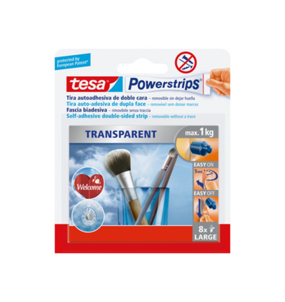TESA POWERSTRIPS 8 STRISCE ADESIVE TRASPARENTI