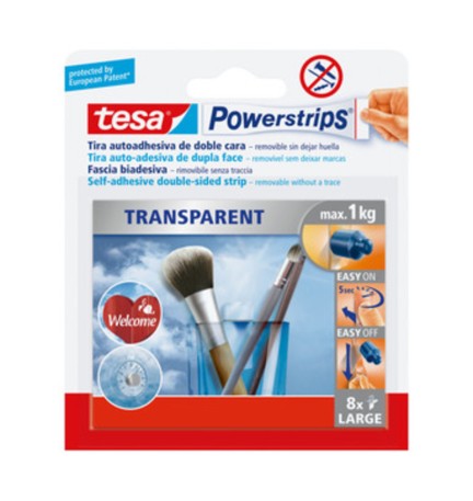TESA POWERSTRIPS 8 STRISCE ADESIVE TRASPARENTI