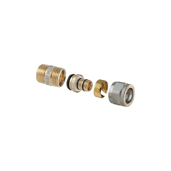 RACCORDO DIRITTO MASCHIO A COMPRESSIONE P/MULTISTRATO 2PZ ASSEMBLATO 1/2 x 1/2 - 16 (2,00)