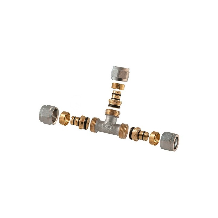 RACCORDO A TEE 2 PZ ASSEMBLATO A COMPRESSIONE P/MULTISTRATO 3/4 - 20 (2,00)