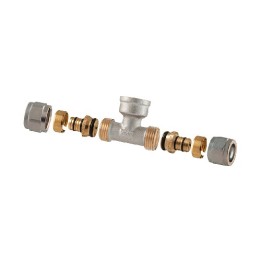 RACCORDO TEE FEMMINA A COMPRESSIONE PER MULTISTRATO 2PZ ASSEMBLATO 3/4-20 x 1/2 x 3/4-20