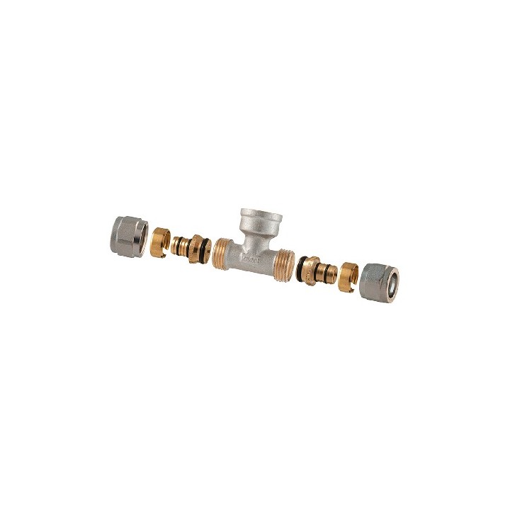 RACCORDO TEE FEMMINA A COMPRESSIONE PER MULTISTRATO 2PZ ASSEMBLATO 3/4-20 x 1/2 x 3/4-20