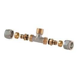 RACCORDO TEE MASCHIO A COMPRESSIONE PER MULTISTRATO 2PZ ASSEMBLATO 1/2-20 x 1/2 x 1/2-20