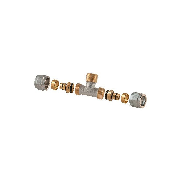 RACCORDO TEE MASCHIO A COMPRESSIONE PER MULTISTRATO 2PZ ASSEMBLATO 1/2-20 x 1/2 x 1/2-20